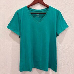 Cielo Emerald Green V-Neck Short Sleeve T-Shirt Cotton Blend Women's XL NWT